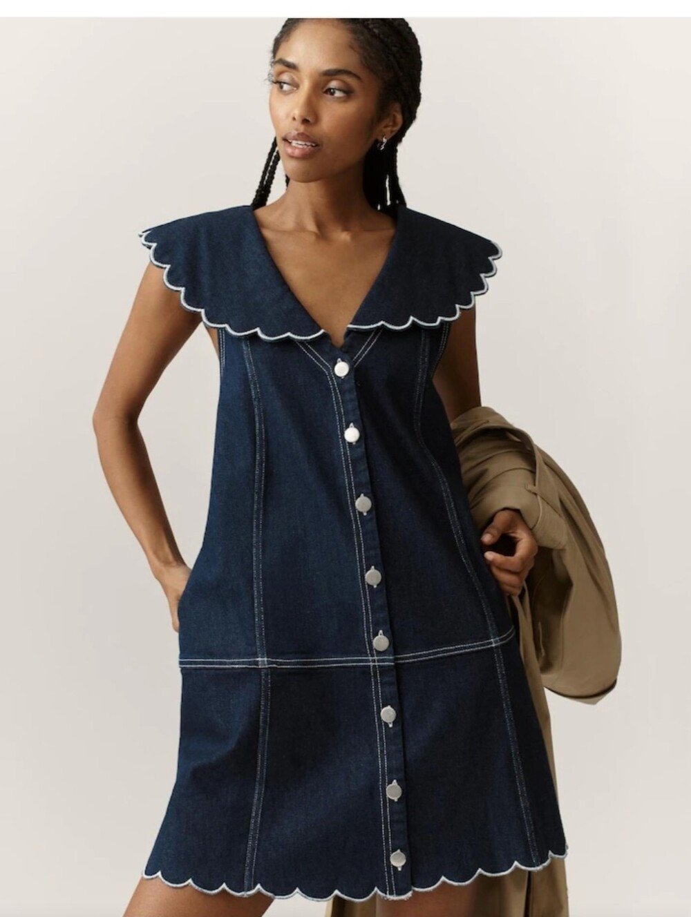 Anthropologie Pilcro Scalloped Denim Buttondown Love Dress MP NWOT Nautical - Picture 2 of 13